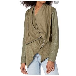 BLANKNYC Olive Green Vegan Leather Suede Drape Moto Jacket Fall Winter Boho